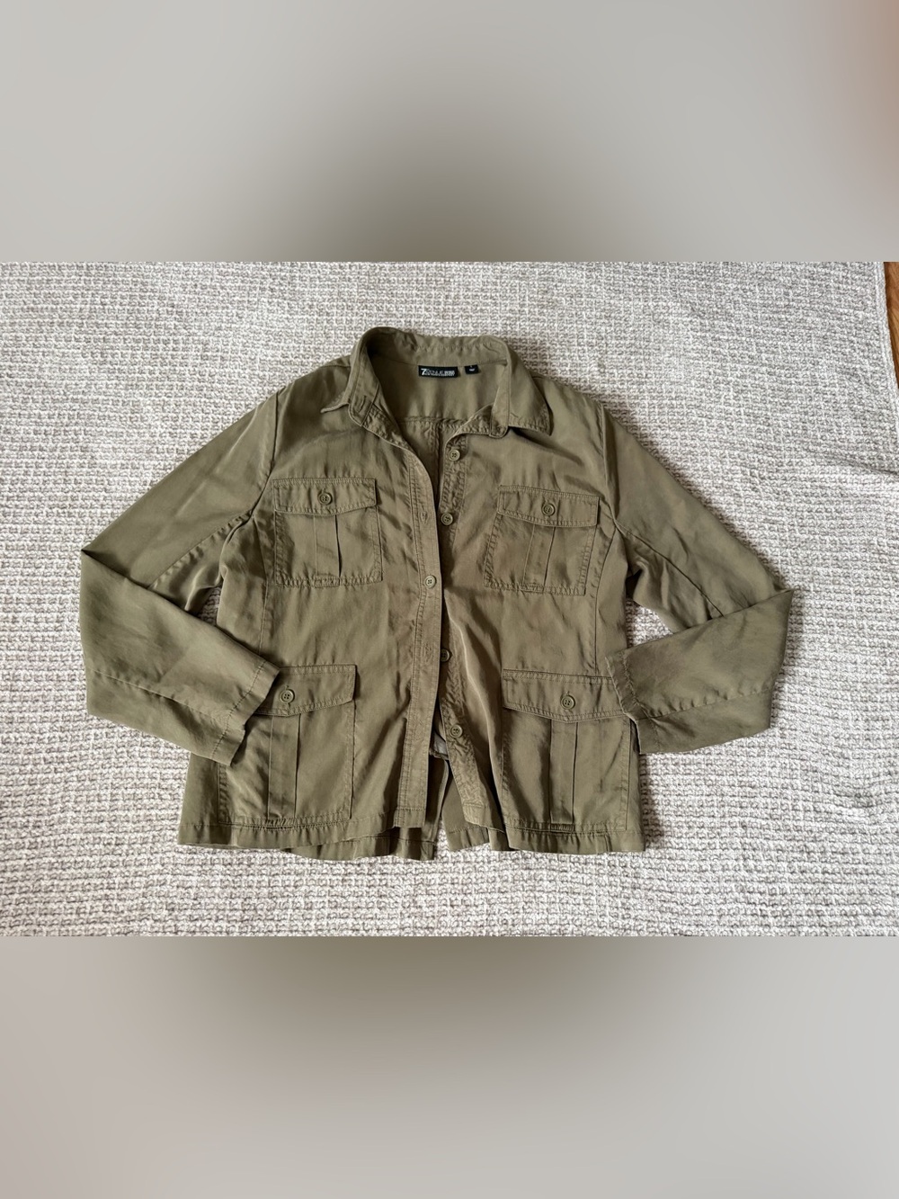 7th Avenue Design Studio Olive Green Button-Front Utility Shirt